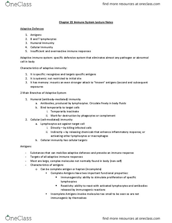 PHED-2507EL Lecture Notes - Lecture 4: Adaptive Immune System, Humoral Immunity, Cell-Mediated Immunity thumbnail