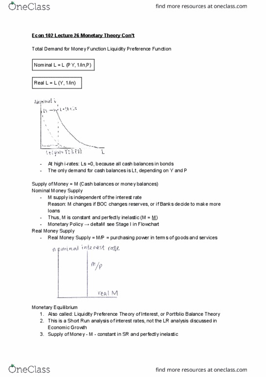 ECON 102 Lecture Notes - Lecture 26: Lead, Money Supply cover image