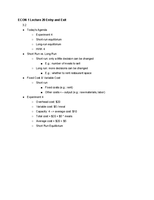 ECON 1 Lecture Notes - Lecture 24: Fixed Cost, Variable Cost thumbnail