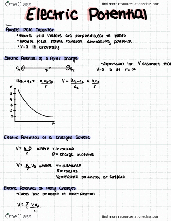 PHYA22H3 Lecture Notes - Lecture 16: Equipotential, Electric Field, Electric Potential cover image