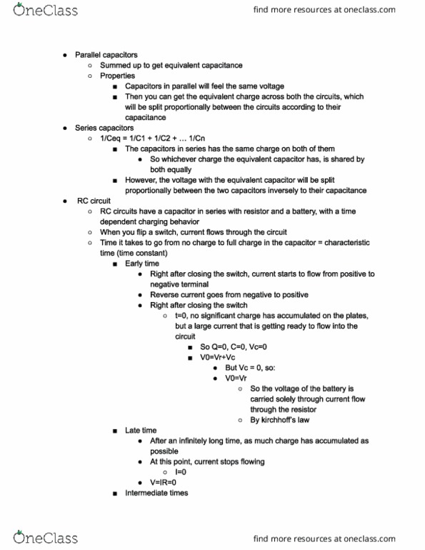 PHYS 102 Lecture Notes - Lecture 15: Exponential Decay, Rc Circuit cover image