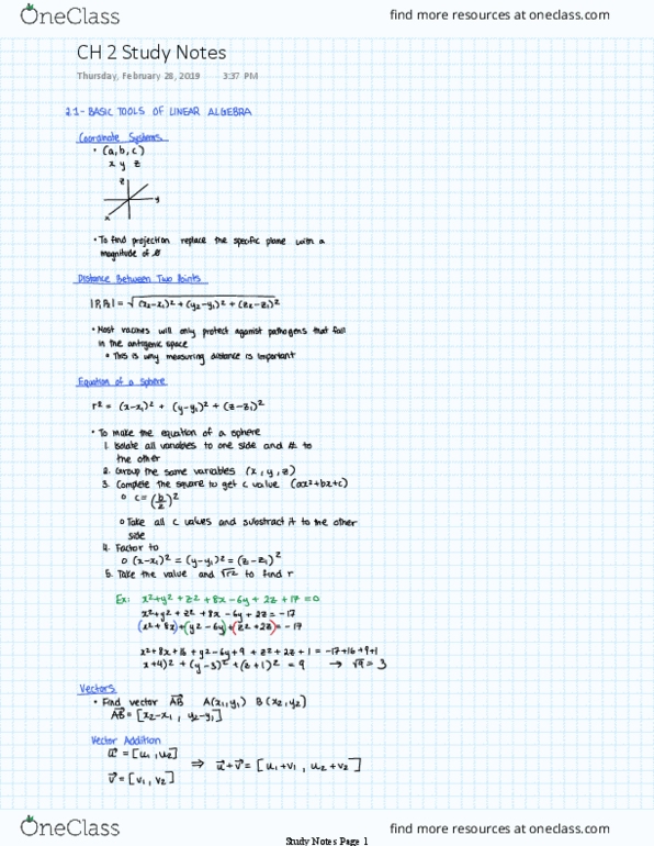 Applied Mathematics 1201A/B Chapter 2: Linear Algebra Study Notes thumbnail
