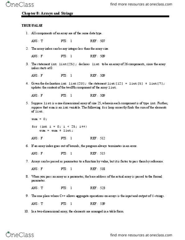 CSCE 121 Chapter Notes - Chapter 8: Dynamic Array, Include Directive, Parallel Array thumbnail