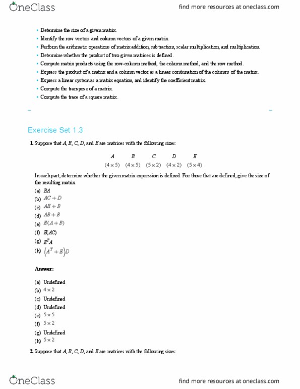 MATH 3510 Chapter Notes - Chapter 3: Row And Column Vectors, Matrix Addition, Matrix Multiplication thumbnail