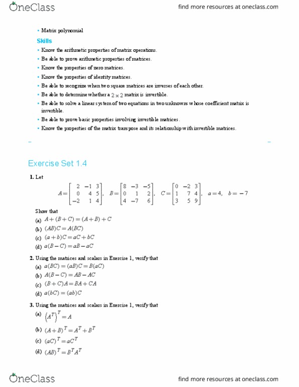 MATH 3510 Chapter Notes - Chapter 4: Transpose, Formula 4, Coefficient Matrix thumbnail
