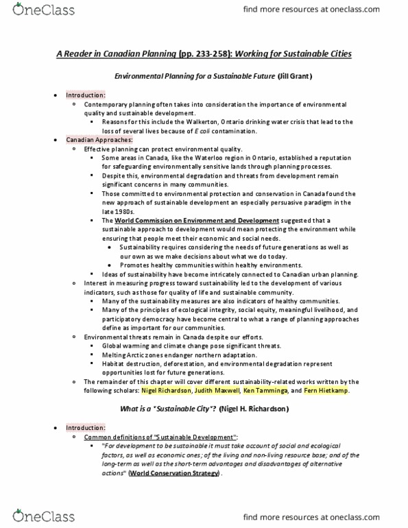 CITB01H3 Chapter Notes - Chapter 10: Ecological Network, Environmental Protection, Environmental Planning thumbnail