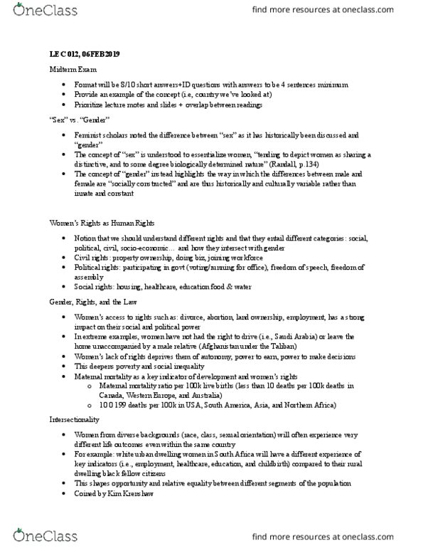 POLI 227 Lecture Notes - Lecture 12: Intersectionality, Social Inequality, Maternal Death thumbnail