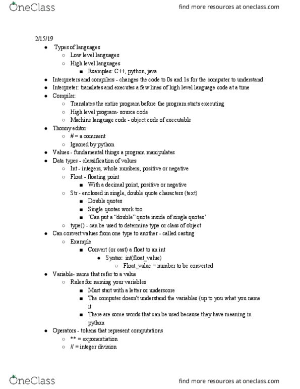 CISC106 Lecture Notes - Lecture 2: Decimal Mark, High-Level Programming Language, Machine Code thumbnail