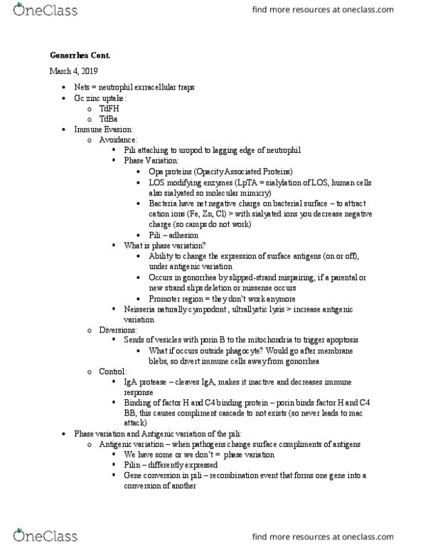 BMB 420 Lecture Notes - Lecture 9: Wild Type, Neisseria, Virulence Factor thumbnail