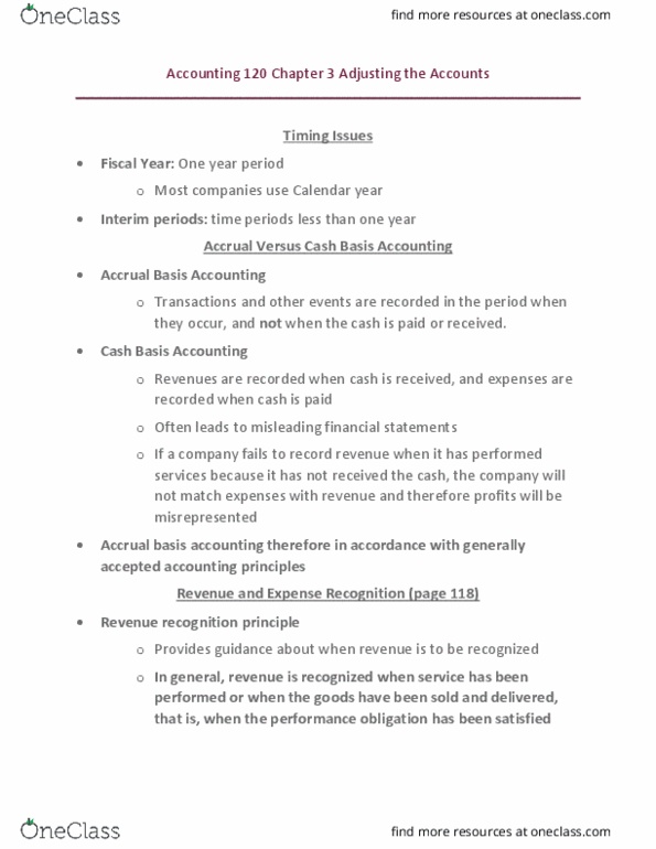 ACC120 Chapter Notes - Chapter 3: Accrual, Trial Balance, Revenue Recognition thumbnail