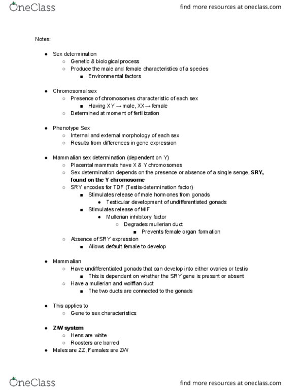 BIO207H5 Lecture Notes - Lecture 10: Dosage Compensation, Gene Product, Y Chromosome thumbnail