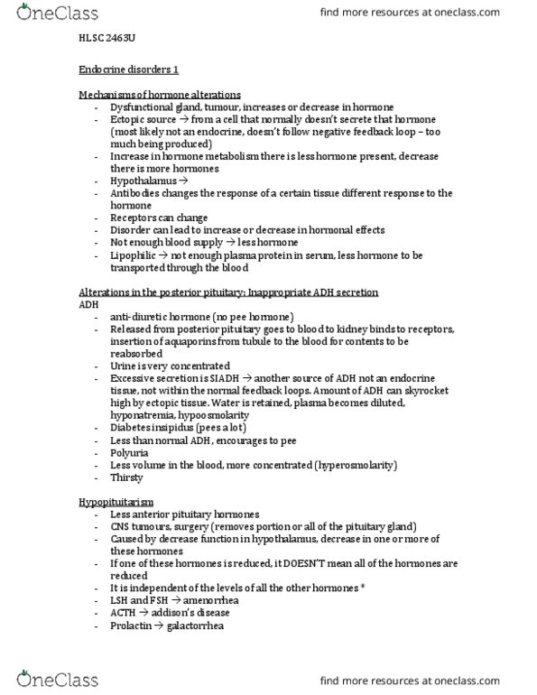 HLSC 2463U Lecture Notes - Lecture 9: Hypopituitarism, Hypercalcaemia, Goitre thumbnail