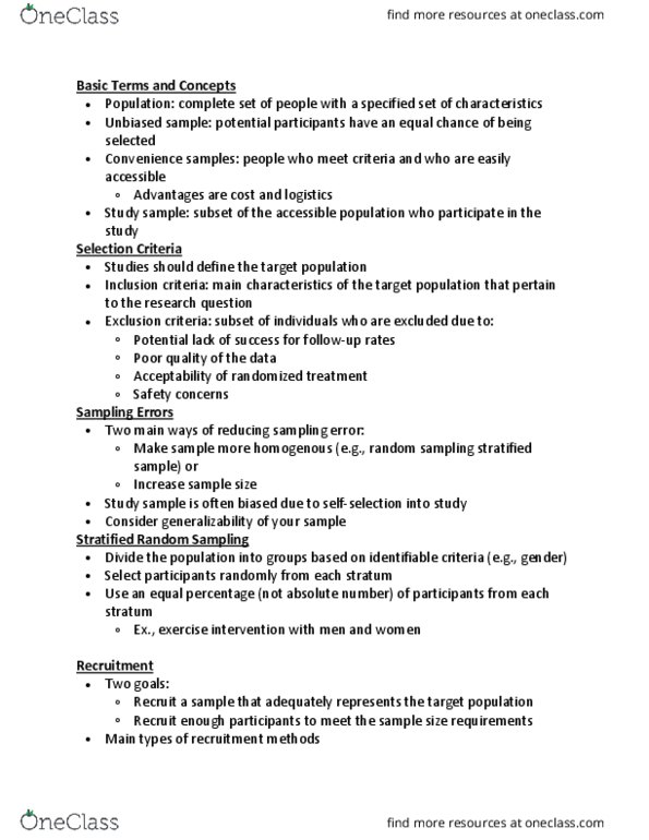 KIN 3982 Lecture Notes - Lecture 9: Cluster Sampling, Snowball Sampling thumbnail