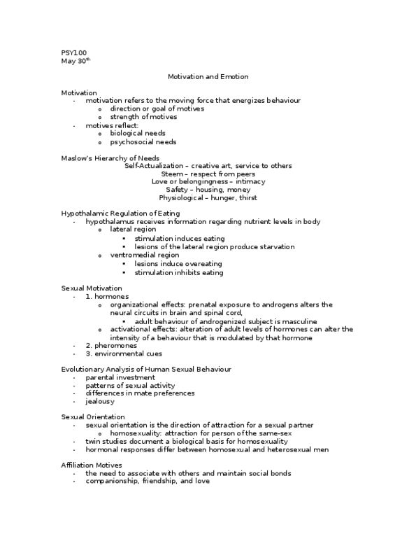 PSY201H5 Lecture Notes - Twin Study, Amygdala, Parental Investment thumbnail