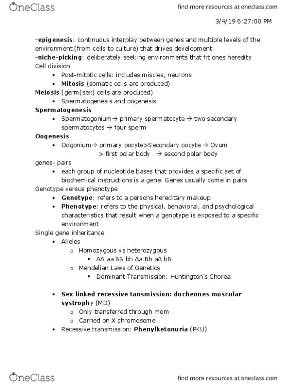 L33 Psych 321 Lecture Notes - Lecture 3: Zygosity, Genetic Testing, Heredity thumbnail