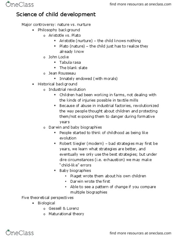 L33 Psych 321 Lecture Notes - Lecture 5: Child Development, Field Experiment, Behaviorism thumbnail