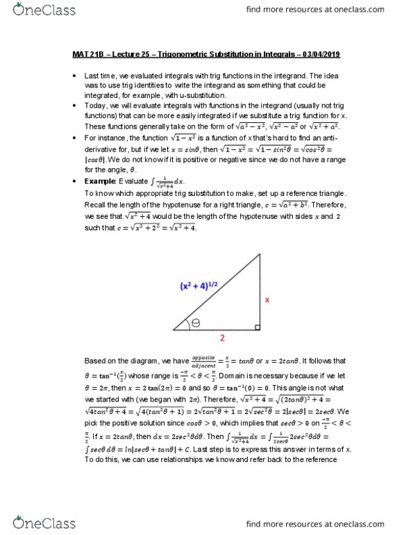 MAT 21B Lecture Notes - Lecture 25: Hypotenuse thumbnail