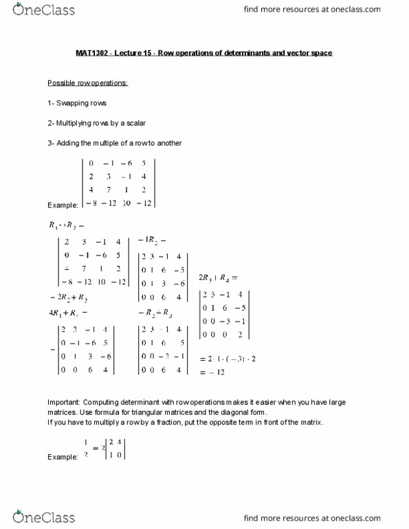 MAT 1302 Lecture Notes - Lecture 15: Scalar Multiplication, Euclidean Vector thumbnail