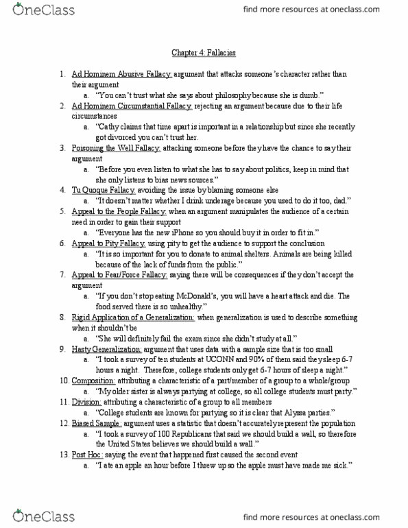 PHIL 1102 Chapter Notes - Chapter 4: Tu Quoque, Ad Hominem, Fallacy thumbnail