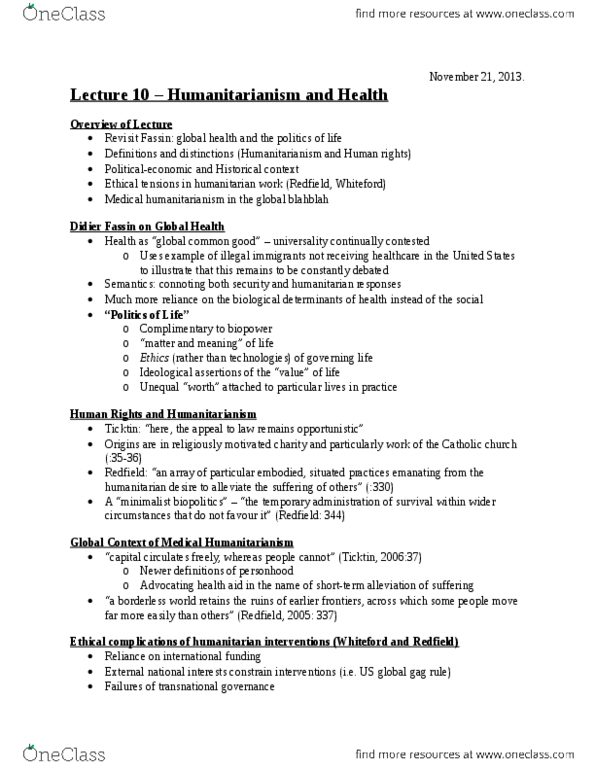 ANT100Y1 Lecture Notes - Lecture 10: Mexico City Policy, Médecins Du Monde, Global Health thumbnail