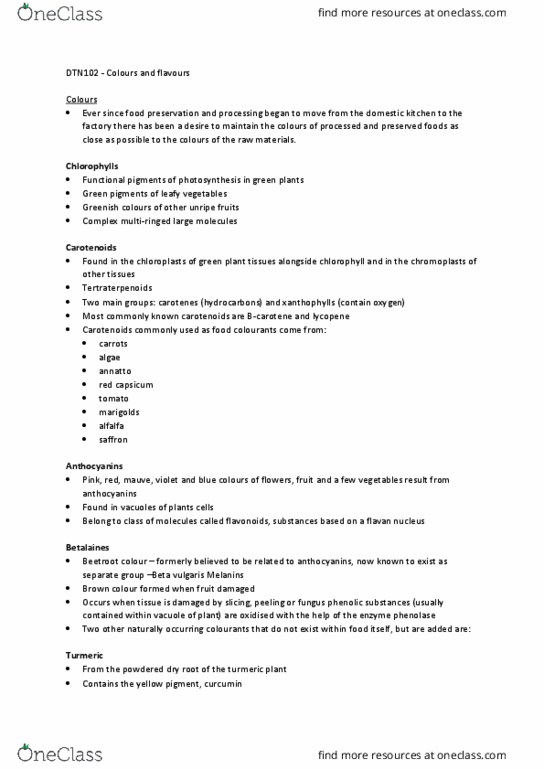 DTN102 Lecture Notes - Lecture 6: Beta Vulgaris, Flavan, Phenols thumbnail