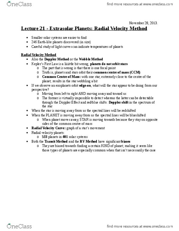AST101H1 Lecture Notes - Radial Velocity thumbnail