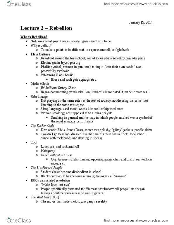 ANT322H1 Lecture Notes - Lecture 2: Hippie, Virtual Reality, The Ed Sullivan Show (Radio Program) thumbnail