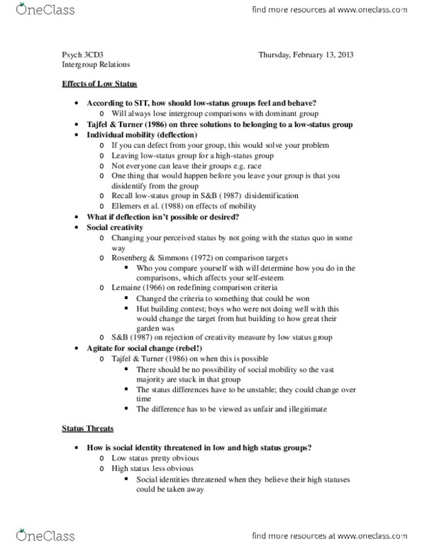 PSYCH 3CD3 Lecture Notes - Henri Tajfel thumbnail