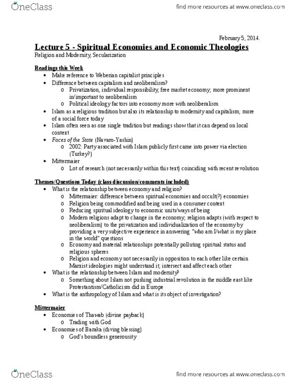 ANT356H1 Lecture Notes - Lecture 5: Consumerism, Protestant Work Ethic, Emerging Markets thumbnail