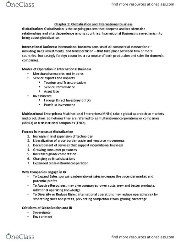 GMS 724 Lecture Notes - Lecture 1: Foreign Direct Investment, International Business thumbnail