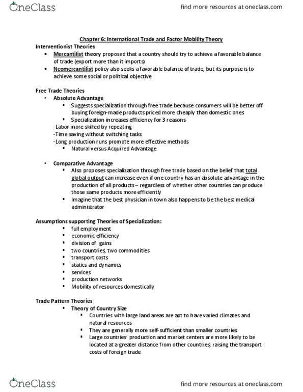 GMS 724 Lecture Notes - Lecture 6: Absolute Advantage, Mercantilism, Factors Of Production thumbnail