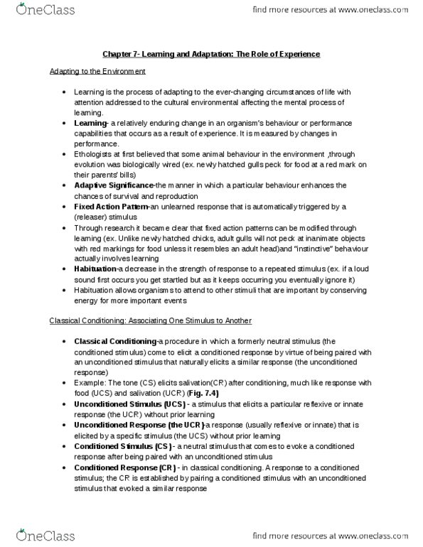 PSYC 1000 Chapter Notes - Chapter 7: Cognitive Map, Operant Conditioning Chamber, Observational Learning thumbnail