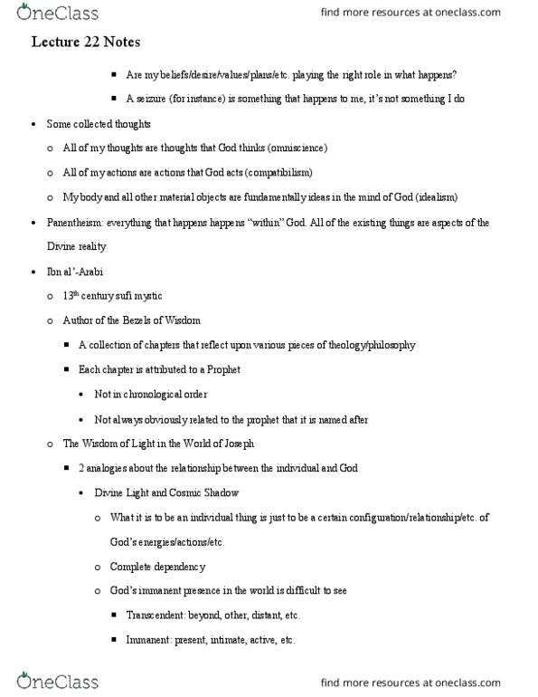 PHILOS 2120 Lecture Notes - Lecture 22: Panentheism, Immanence, Compatibilism thumbnail