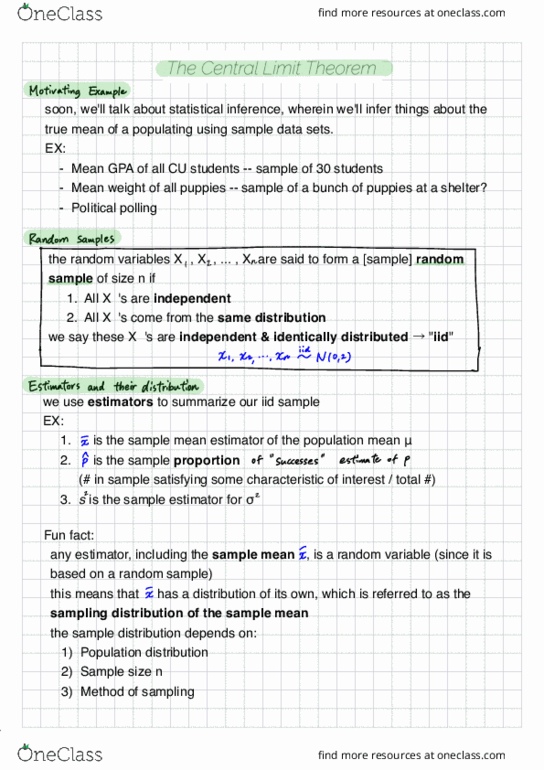 CSCI 3022 Lecture Notes - Lecture 13: Sampling Distribution, Statistical Inference, Independent And Identically Distributed Random Variables thumbnail