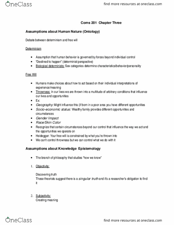 COMS 201 Lecture Notes - Martin Heidegger, Oncology, Determinism thumbnail