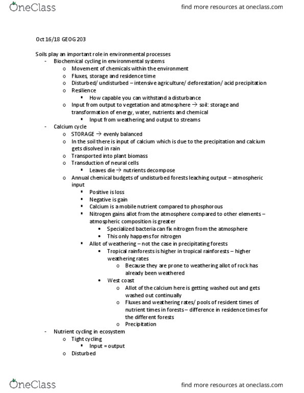 GEOG 203 Lecture Notes - Lecture 7: Nitrogen Cycle, Environmental Issue, Nitrogen Fixation thumbnail