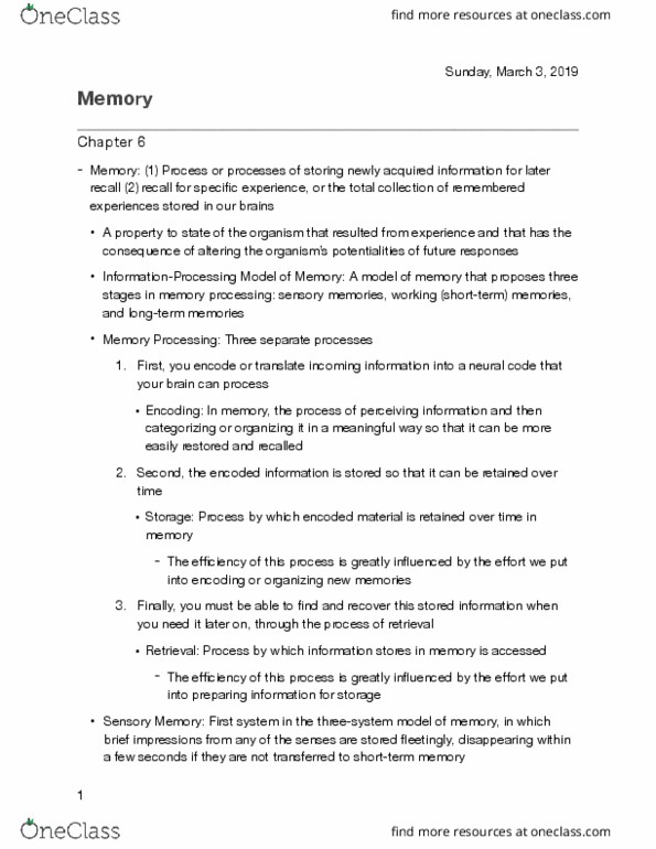 CAS PS 101 Chapter Notes - Chapter 6: Sensory Memory, Acronym, Railways Act 1921 thumbnail