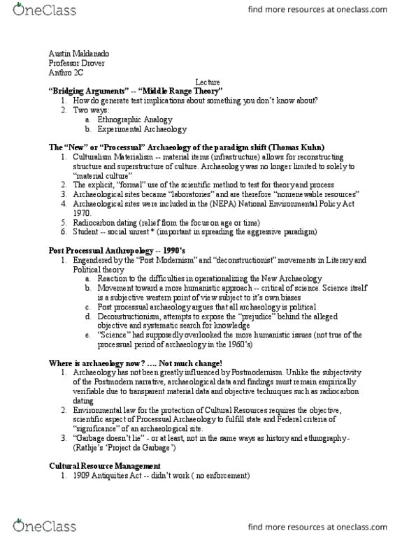 ANTHRO 2C Lecture Notes - Lecture 26: National Environmental Policy Act, Radiocarbon Dating, Antiquities Act thumbnail