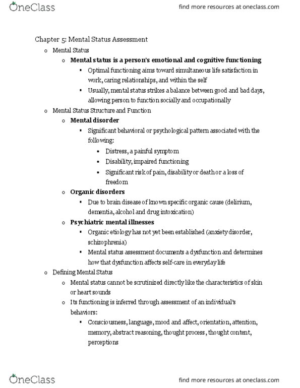 NUR332 Lecture Notes - Lecture 5: Mental Disorder, Heart Sounds, Anxiety Disorder thumbnail