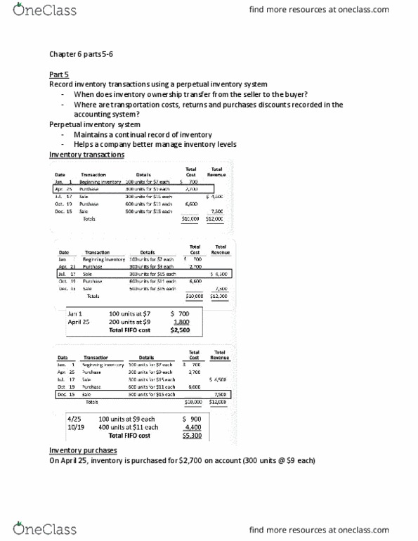 MGMT 20000 Lecture Notes - Lecture 15: Perpetual Inventory, Transaction Cost, Gross Profit thumbnail