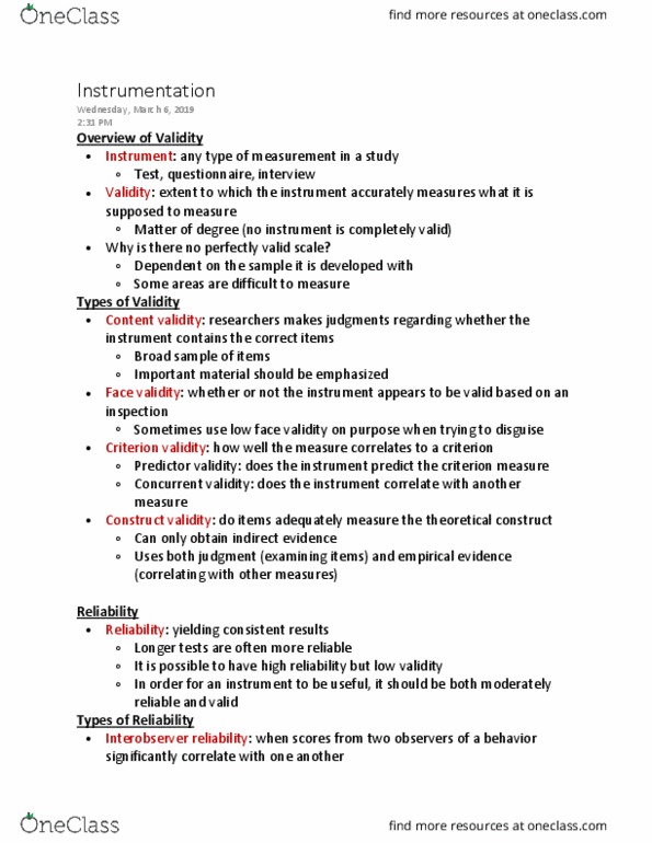 KIN 3982 Lecture Notes - Lecture 10: Criterion Validity, Concurrent Validity, Face Validity thumbnail