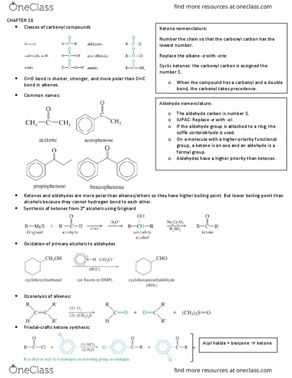 CHEM 2021 Chapter Notes - Chapter 18: Acyl Halide, Ozonolysis, Aldehyde thumbnail