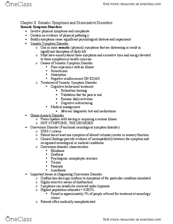 PSY 395 Lecture Notes - Lecture 12: Functional Neurological Symptom Disorder, Psychogenic Non-Epileptic Seizures, Conversion Disorder thumbnail