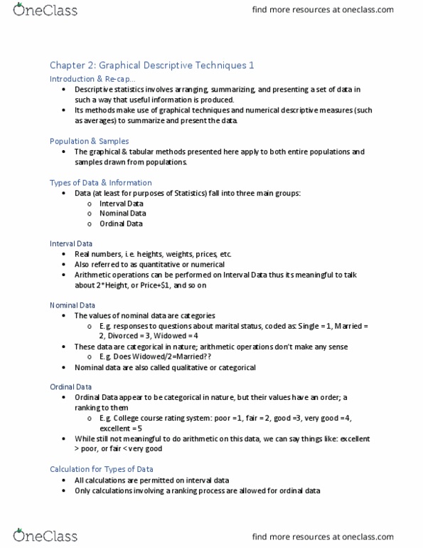 STAT-2066EL Chapter Notes - Chapter 2: Level Of Measurement, Descriptive Statistics, Frequency Distribution thumbnail