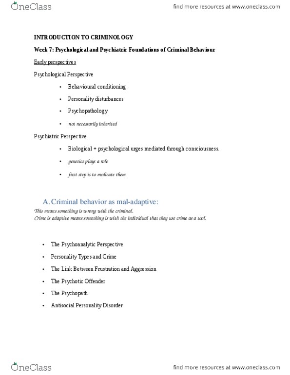 CRIM 101 Lecture Notes - Albert Bandura, Neuroticism, Dangerous Offender thumbnail