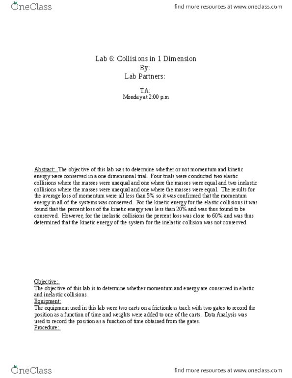 PHY 122 Chapter Notes -Inelastic Collision, Elastic Collision thumbnail