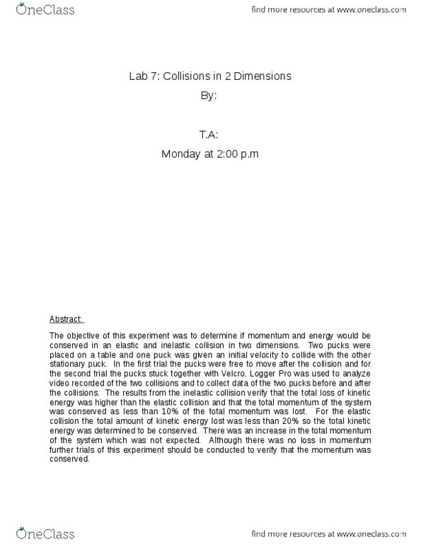 PHY 122 Chapter Notes -Observational Error, Inelastic Collision, Elastic Collision thumbnail