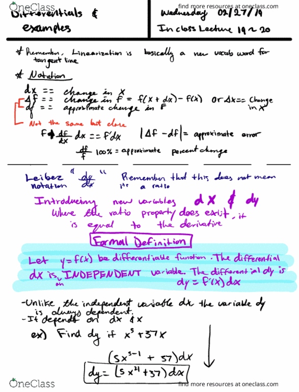 MAT 21A Lecture 23: Differentials and Examples cover image