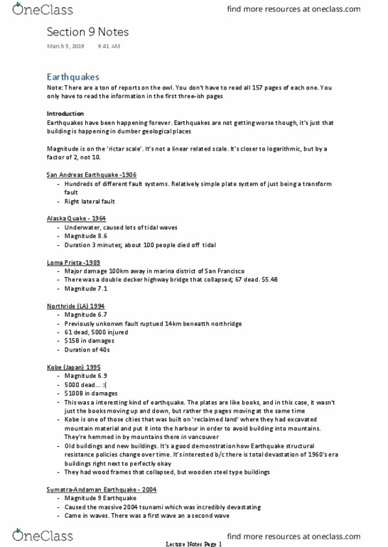 Earth Sciences 2281A/B Lecture Notes - Lecture 9: Transform Fault, Epicenter, 2004 Indian Ocean Earthquake And Tsunami thumbnail