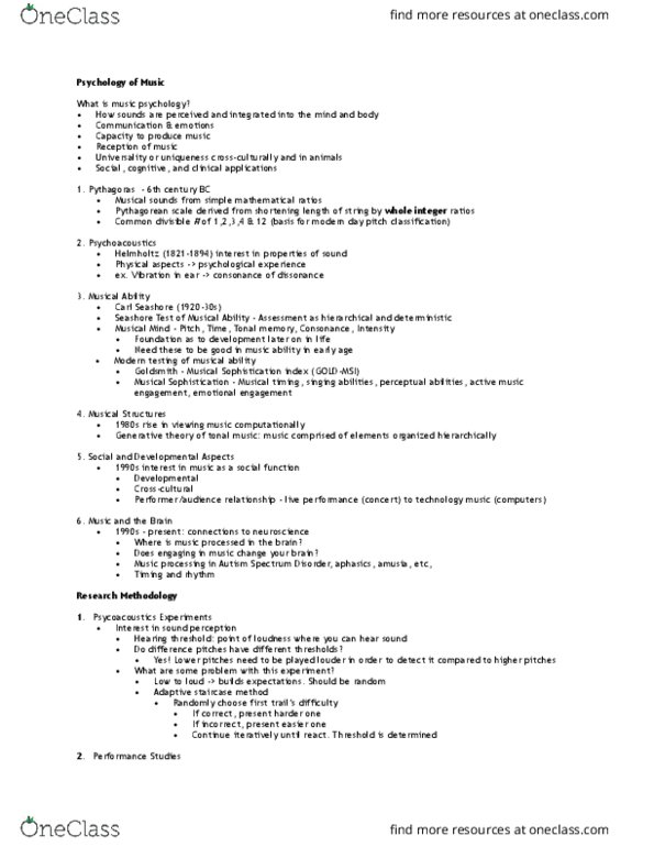 PSY 447LEC Lecture Notes - Lecture 1: Carl Seashore, Autism Spectrum, Psychoacoustics thumbnail